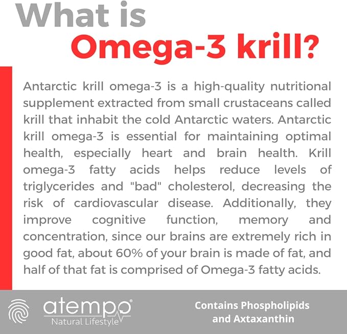 Antarctic Krill Oil 1000mg Rich in Omega 3 Healthy Fatty Acid Extra Strength EPA & DHA with Natural Astaxanthin, Heart & Brain Health, Superior Absorption 60 Small softgels. No Aftertaste or Reflux