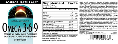 Source Naturals Omega 3-6-9, Essential Fatty Acid Complex for Heart and Brain Health* - 30 Softgels