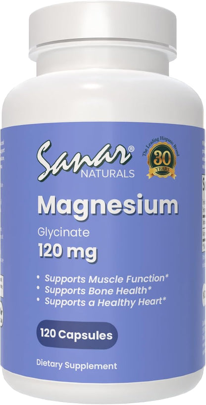 Sanar Naturals Magnesium Glycinate - Supports Muscle Health, and Energy Management - Non-GMO, Gluten Free, Magnesium Supplement,120 Capsules