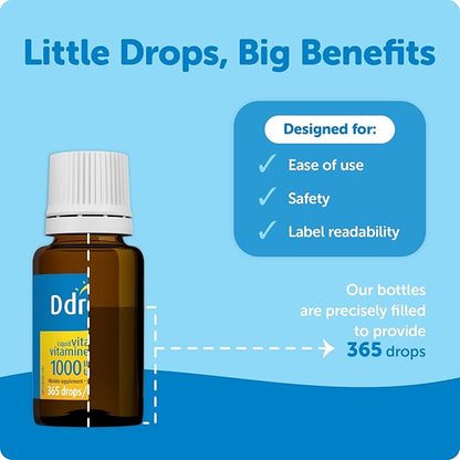 Ddrops Adults 1000IU 365 Drops - Liquid Vitamin D3 Supplement, Supporting Strong Bones & Immune System