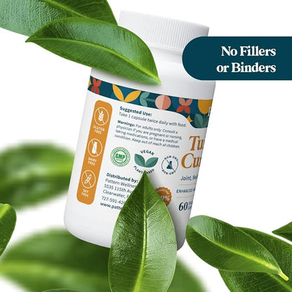 Pattern Wellness Turmeric Curcumin - 1300mg - 95% Curcuminoids with Bioperine Black Pepper Extract - Natural Joint, Health & Cognitive Support - Non-GMO, Gluten Free - 120 Capsules