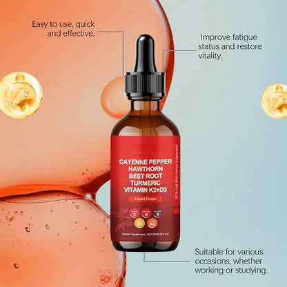 2pcs Cay enne Pepper Drops, Natural Cay en ne Pepper Liquid Drops,Ca Yen ne Pepper Extract,60ml (2)