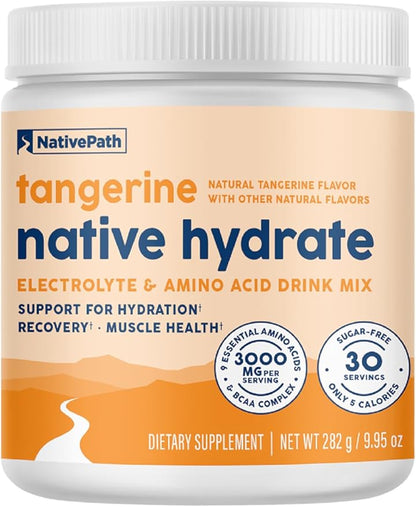 NativePath Native Hydrate, Zero Sugar, Electrolytes Powder with BCAAs, Tangerine Hydration, Keto & Paleo Friendly, 30 Servings
