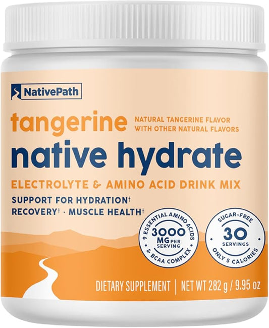 NativePath Native Hydrate, Zero Sugar, Electrolytes Powder with BCAAs, Tangerine Hydration, Keto & Paleo Friendly, 30 Servings