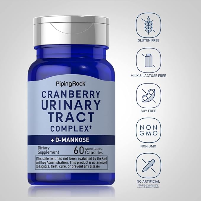 Piping Rock Cranberry Complex with D-Mannose & Probiotic Blend | Urinary Tract Health for Women | 60 Capsules | Advanced Formula | Non-GMO, Gluten Free Supplement