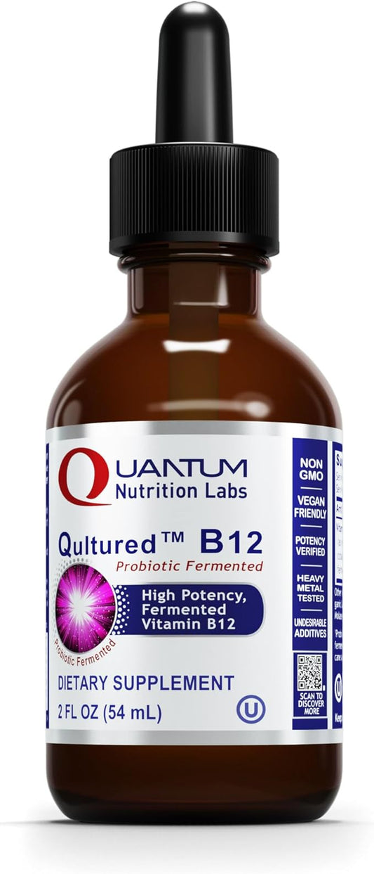 Quantum Nutrition Labs Qultured B12 - Vitamin B12, Pure B12 Liquid, B12 Sublingual, Methylated B12, Organic, Liquid Drops for Adults, Liquid B12 Supplement with Methylcobalamin - 2 Fl Oz