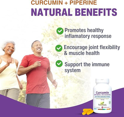 New Roots | Turmeric Curcumin with Black Pepper Supplement is 20x Better Absorption | 95% Curcuminoids + 95% Piperine (90 Veg Capsules, Each 500mg)
