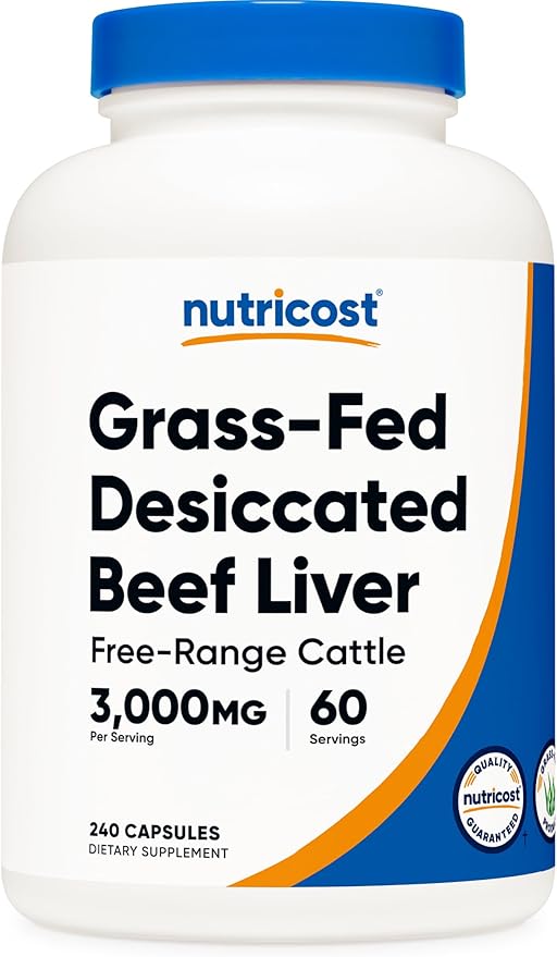 Nutricost Grass Fed Desiccated Beef Liver Capsules 3000mg Per Serv (750mg Per Cap), 240 Cap for 60 Servings - No Hormones, GMO and Gluten Free, Pasture-Raised, Free Range Beef