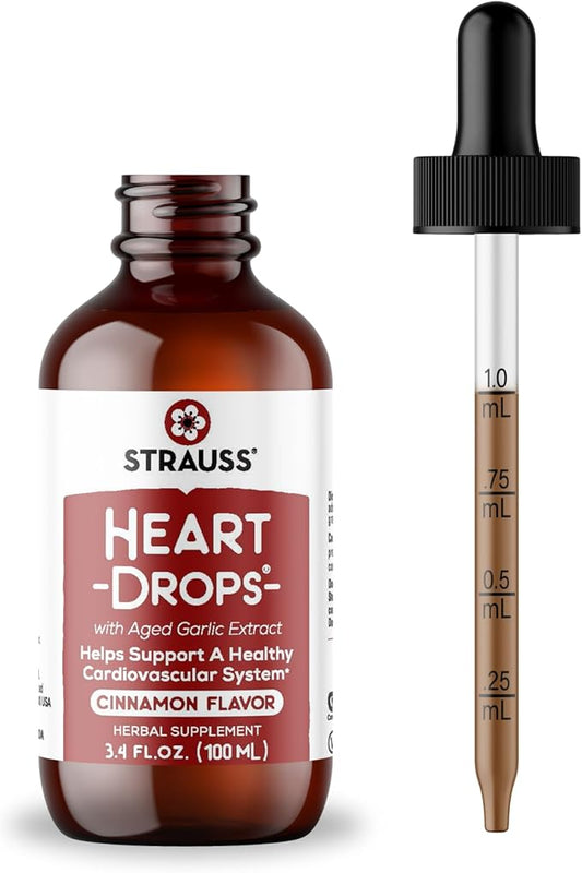 Strauss Naturals Heartdrops, Herbal Heart Supplements with European Mistletoe and Extracts of Aged Garlic, 3.4 fl oz, Cinnamon Flavor