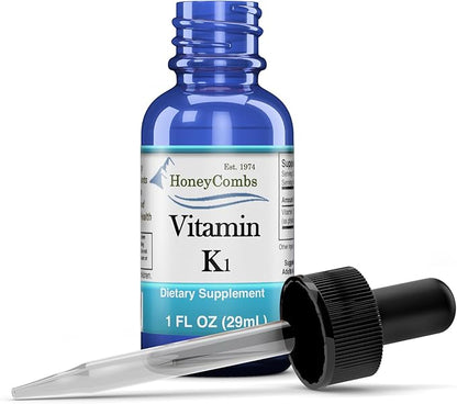 HoneyCombs Vitamin K1 Liquid – Alcohol-Free Oral Vitamin K1 Drops - Liquid Vitamin K – Vegan, Non-GMO Vitamin Liquid Extract for Internal & External Use - 1 Fl Oz