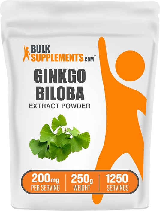 BulkSupplements.com Ginkgo Biloba Extract Powder - Ginkgo Biloba Supplements, Ginkgo Biloba 120mg - Ginkgo Biloba Powder, Ginkgo Leaf Powder - Gluten Free, 120mg per Serving, 250g (8.8 oz)