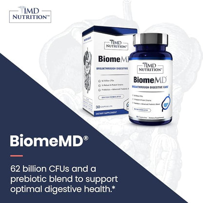 1MD Nutrition BiomeMD Probiotics | 62 Billion CFUs, 15 Comprehensive Strains - Pro & Prebiotics | Doctor-Formulated for Digestive Health & Immune Support | 60 Capsules