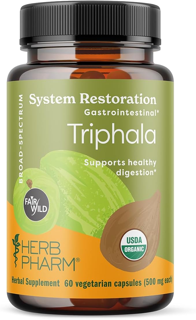 Herb Pharm USDA Organic Triphala Capsules | Cleansing & Detoxification Support & Digestive Health Support With Amla, Haritaki & Bibhitaki, FAIRWILD® Certified | 60 Vegan Capsules, Up to 30 Day Supply*