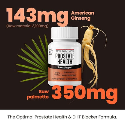 JungKwanJang Prostate Health with Saw Palmetto and American Ginseng for Prostate, Stamina, Hair Loss Support, dht Blocker, All-Natural Supplement, 60 Capsules for Men & Women