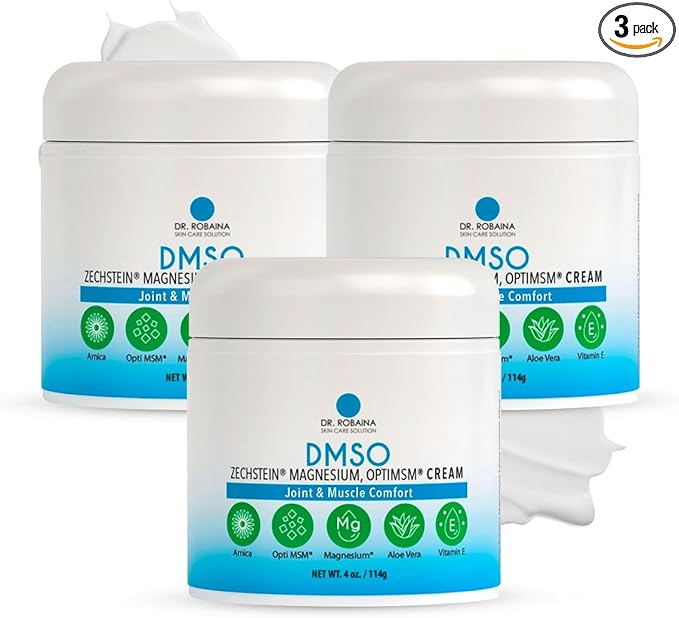 Dr. Robaina DMSO Cream - 99.9% Pure Pharmaceutical Grade | Skin Relief Formula with Zechstein Magnesium, Arnica, Aloe Vera, Vitamin E | Muscle & Joint Comfort | 4 oz | Made in USA