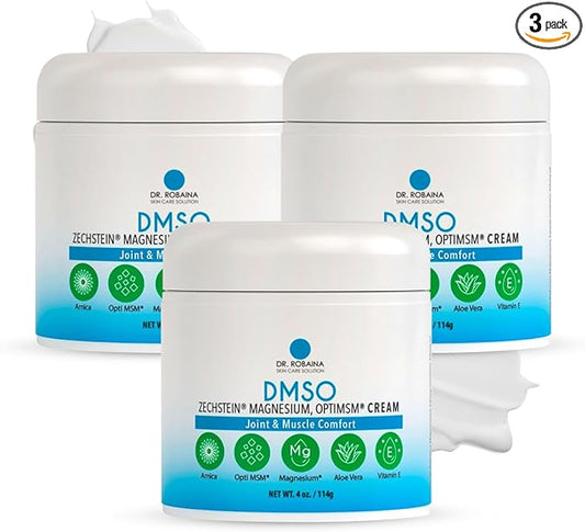 Dr. Robaina DMSO Cream - 99.9% Pure Pharmaceutical Grade | Skin Relief Formula with Zechstein Magnesium, Arnica, Aloe Vera, Vitamin E | Muscle & Joint Comfort | 4 oz | Made in USA
