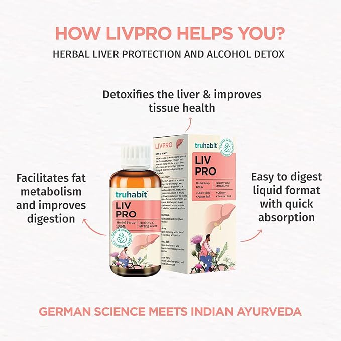 Livpro Liver Detox Syrup with Milk Thistle & Arjuna Bark by Green Cure, Liver Supplement with Milk Thistle Liver Detox Cleanse, Organic Liver Support - German Science with Ayurveda, 3.4 Fl Oz (100ml)