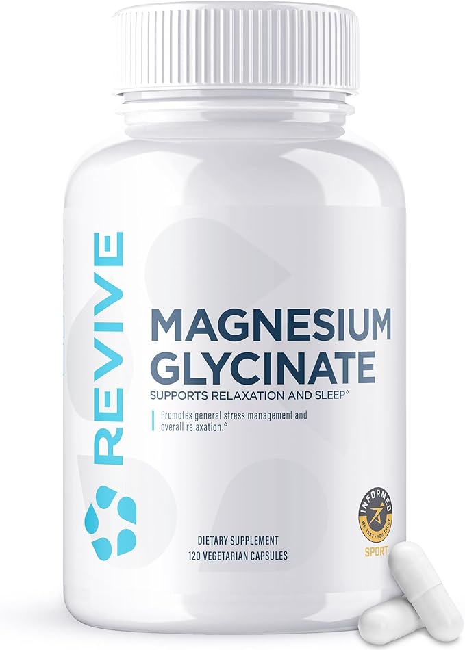 Revive MD Pure Magnesium Glycinate Capsules 200mg High Absorption Supplement for Relaxation & Stress Relief - Organic Memory & Sleep Support Pills for Strong Bones, Normal Nerve & Muscle Function