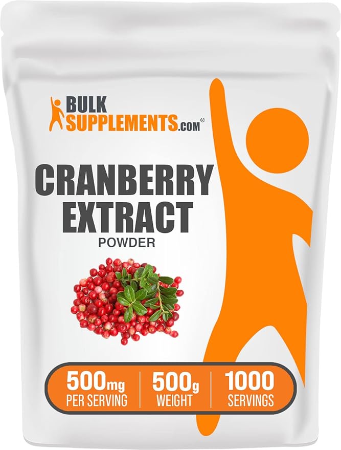 BulkSupplements.com Cranberry Extract Powder - Cranberry Supplements for Women & Men, Cranberry Extract 500mg - Vegan & Gluten Free, 500mg per Serving, 500g (1.1 lbs) (Pack of 1)
