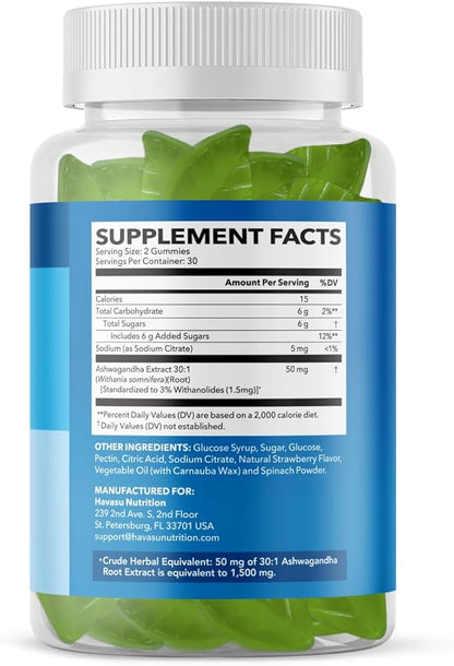 Ashwagandha Gummies for Stress & Mood Support - Vegan, Non-GMO Supplement for Calm & Relaxation - Withania Somnifera for Enhanced Sleep Quality & Emotional Balance - 1-Month Supply, Strawberry Flavor