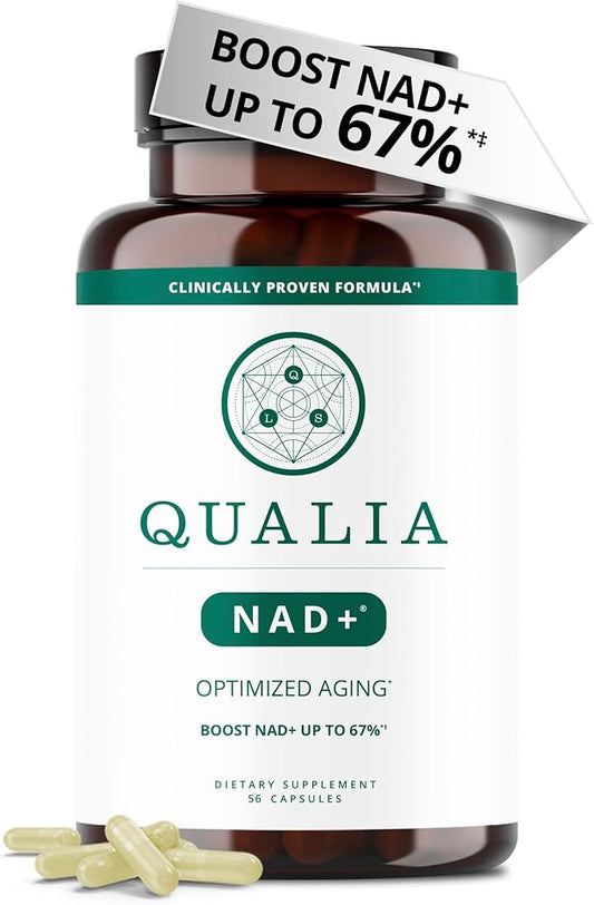 Qualia NAD+ Nicotinamide riboside nr Supplement, Can Boost NAD+ Levels up to 50% with: NR (nicotinamide riboside from NIAGEN), Niacin & Niacinamide - Vegan (56 Caps), (1 Month Supply)