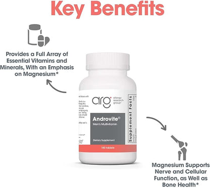 Optimox Androvite for Men - Magnesium Supplement for Men 500mg, Multimineral Supplement, Multivitamin Supplement, Vitamin C, Vitamin D3, Calcium-Free - 180 Count