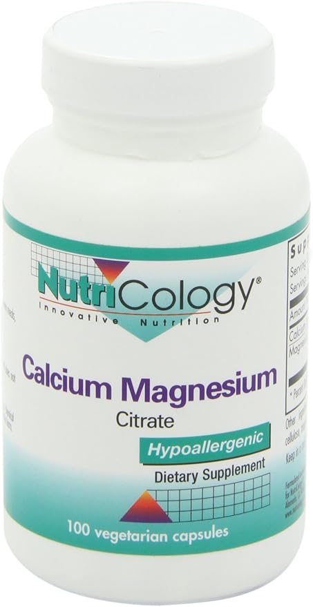 Nutricology Calcium Magnesium Citrate Supplement - Bone Health, with Calcium Citrate, Pure, Well-Absorbed, Vegetarian Capsules - 100 Count