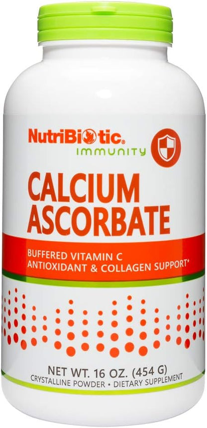 NutriBiotic - Calcium Ascorbate Vitamin C Powder, 16 Oz | Essential Antioxidant & Collagen Supplement Buffered with Calcium | Non-Acidic & Easier on Digestion Than Ascorbic Acid | Gluten & GMO Free