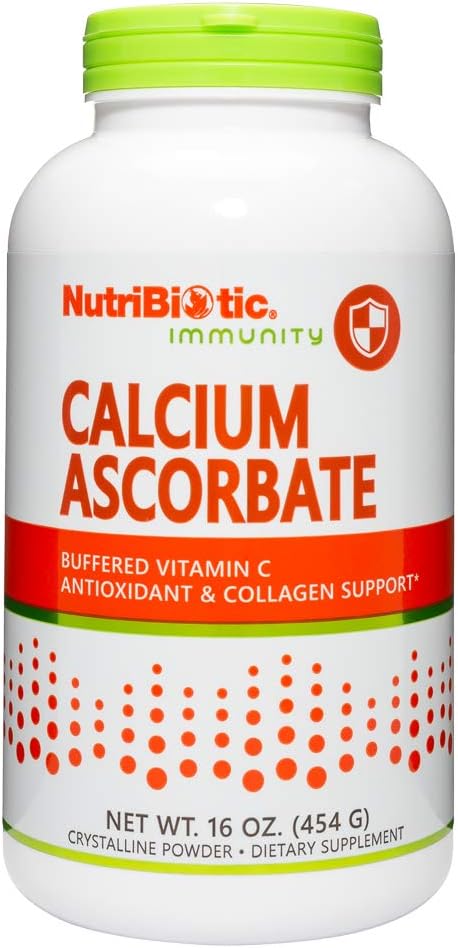 NutriBiotic - Calcium Ascorbate Vitamin C Powder, 16 Oz | Essential Antioxidant & Collagen Supplement Buffered with Calcium | Non-Acidic & Easier on Digestion Than Ascorbic Acid | Gluten & GMO Free