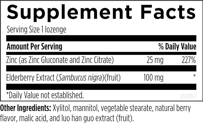 Designs for Health Immuno-Zn Lozenge - 25mg Zinc + Elderberry Quick Dissolve Tablets, Immune Support Supplement - Non-GMO Delicious Natural Berry Flavor (90 Lozenges)