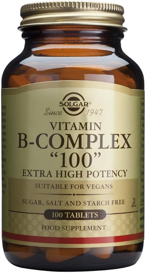 Solgar BComplex "100" Vegetable Capsules Heart Health Nervous System Support Supports Energy Metabolism Non GMO Vegan Gluten Free Dairy Free Kosher Halal Servings, Standard Packaging, 100 Count