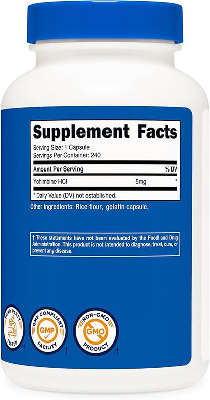 Nutricost Yohimbine HCl 5mg, 240 Capsules (2 Bottles) - Extra Strength - Gluten Free & Non-GMO
