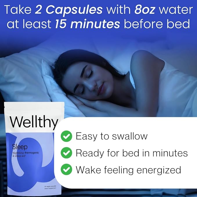 Wellthy Night Time Thermogenic - Vitamin B6, Ashwagandha & Melatonin - Nighttime Thermogenic for Women - Belly Thermogenic - Natural Weight Loss Supplements for Women, 60ct