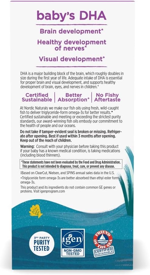 Nordic Naturals Baby’s DHA, Unflavored - 4 oz - 1050 mg Omega-3 + 300 IU Vitamin D3 - Supports Brain, Vision & Nervous System Development in Babies - Non-GMO - Servings May Vary