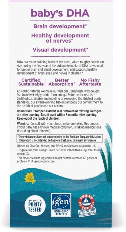 Nordic Naturals Baby’s DHA, Unflavored - 4 oz - 1050 mg Omega-3 + 300 IU Vitamin D3 - Supports Brain, Vision & Nervous System Development in Babies - Non-GMO - Servings May Vary