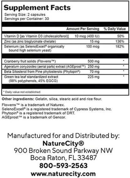 NatureCity True-Prostate Urinary Tract & Prostate Support Supplement for Men's Health Cranberry Extract & Super Beta Prostate Sitosterol Complex 60 Capsules - Prostate Health for Men