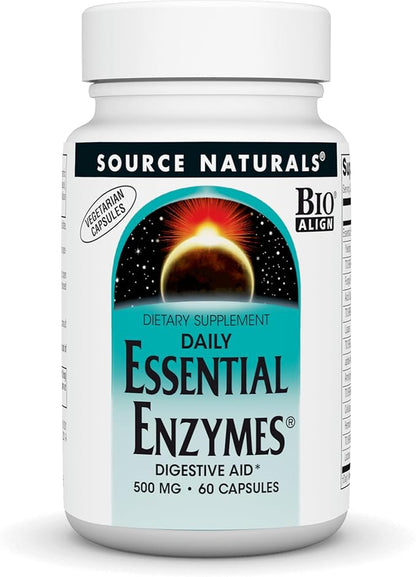Source Naturals Essential Enzymes 500mg Bio-Aligned Multiple Enzyme Supplement Herbal Defense for Digestion, Gas, Constipation & Bloating Relief - Supports Immune System* - 60 Vegetarian Capsules