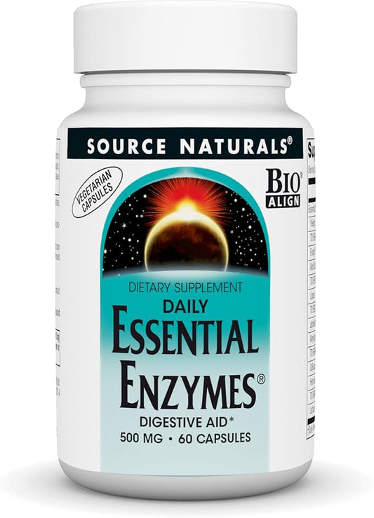 Source Naturals Essential Enzymes 500mg Bio-Aligned Multiple Enzyme Supplement Herbal Defense for Digestion, Gas, Constipation & Bloating Relief - Supports Immune System* - 60 Vegetarian Capsules