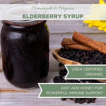 Organic Elderberry Syrup Kit, Makes up to 24 oz, Includes Natural Cotton Brew Bag, USDA Certified Organic Dried Elderberries and Immune Support Herbs, Bulk Kit, 4 oz. (113g)