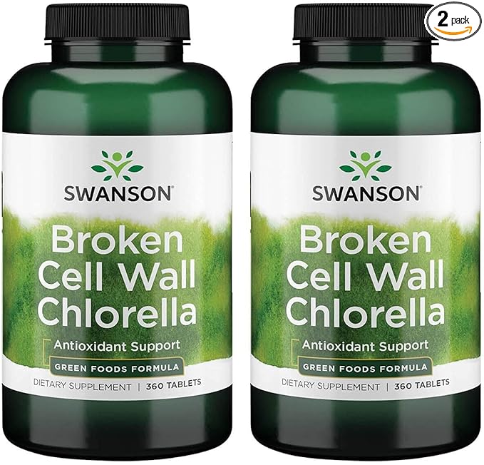 Swanson Broken Cell Wall Chlorella 500 mg 360 Tabs (2 Pack)