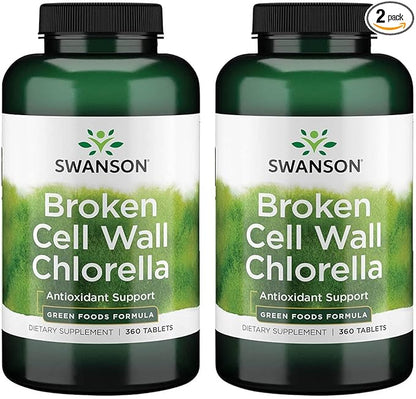 Swanson Broken Cell Wall Chlorella 500 mg 360 Tabs (2 Pack)