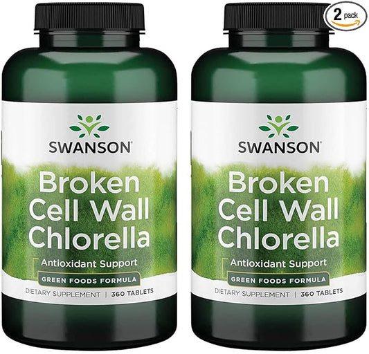 Swanson Broken Cell Wall Chlorella 500 mg 360 Tabs (2 Pack)