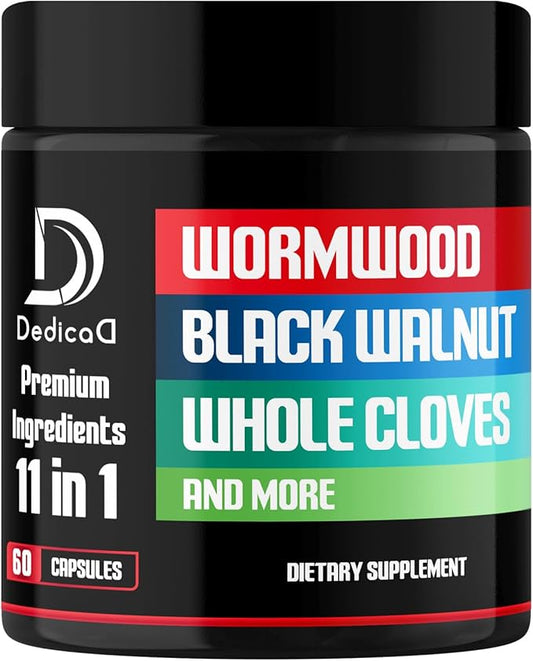 Wormwood Capsules Supplement - Extracted from Black Walnut, Cloves, Turmeric, Apple, Berberine HCl & More - 11 Ingredients combined for Immune System, Body Management & Digestion Health - 60 Capsules
