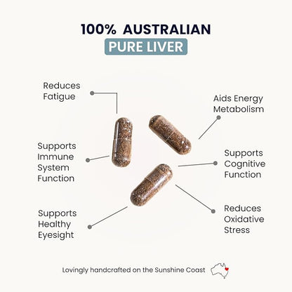 Organic Collagen Australia Pure Liver Capsules - Grass-Fed & Pasture-Raised – Source of B12 Energy, Immune Support, Muscle Strength & Metabolism Aid (120 Capsules)