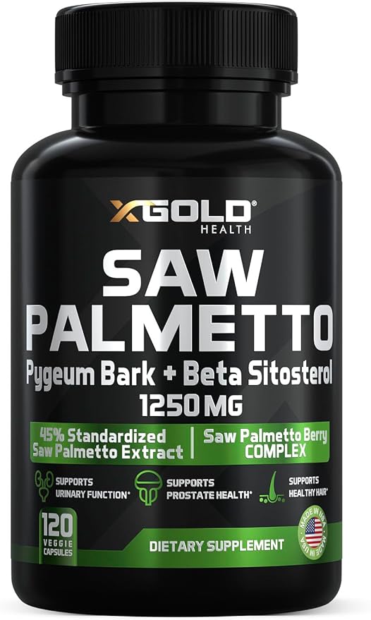 X Gold Health Saw Palmetto Prostate Supplement for Men | Pygeum Bark | Beta Sitosterol Supplement | Potent 3X Formula | Urinary Function Prostate | DHT Blocker Hair Growth | 4 Month Supply Male Pills