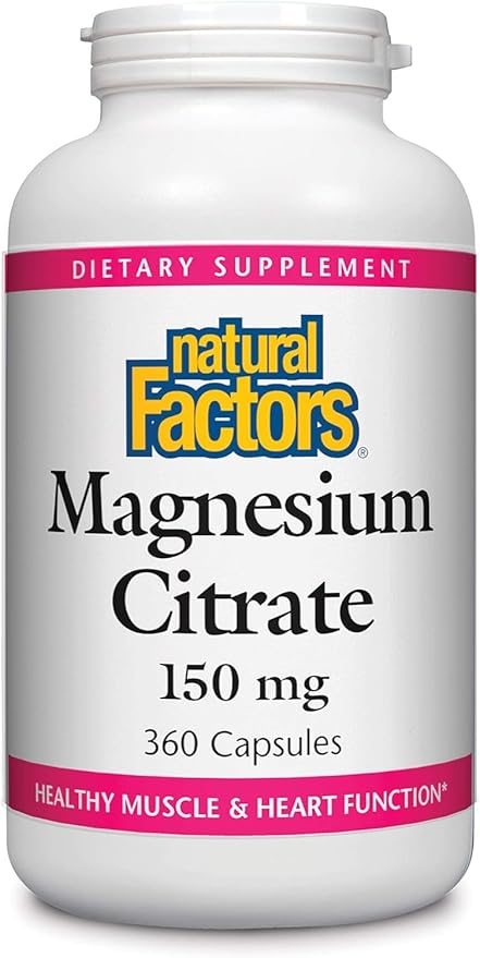 Natural Factors, Magnesium Citrate 150 mg, Muscle and Heart Health Formula, 360 Capsules