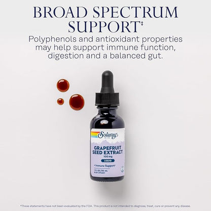 SOLARAY Grapefruit Seed Extract Liquid 100mg - Immune Support Supplement w/Antioxidants and Polyphenols - Gut Health and Digestion Support - 60-Day Guarantee, Lab Verified, Approx. 100 Serv, 1 FL OZ