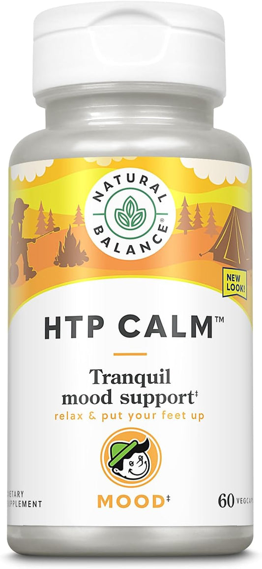 Natural Balance HTP Calm | Herbal Supplement Helps Support Mood, Relaxation & Stress | Vitamin B-6, Kava Kava & St. Johns Wort | 60 Caps