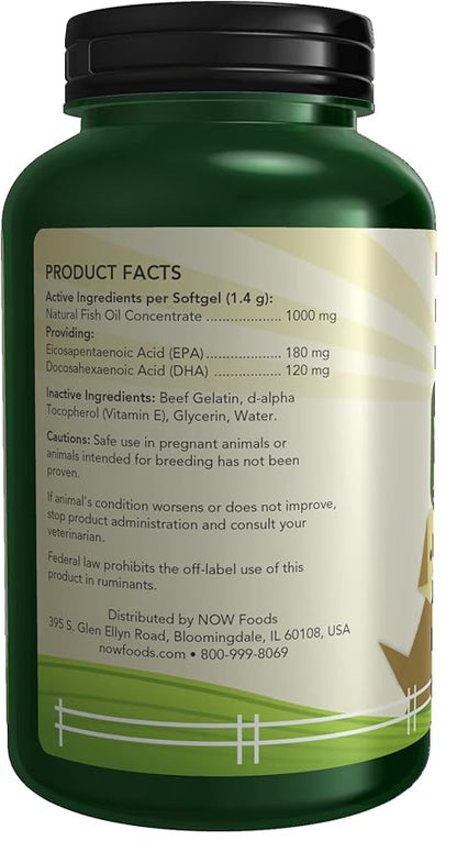 NOW Foods Pet Health, Omega 3 Supplement, Formulated for Cats & Dogs, NASC Certified, 180 Softgels