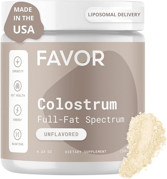 Favor Bovine Colostrum Powder | Liposomal and Whole | Empower Human Health | for Gut Health and Immunity | First Milking | Naturally High IgG | Ethically Made in The USA | Easy to Mix [Unflavored]